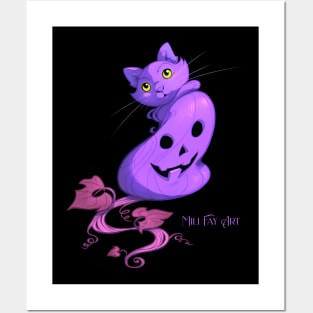 Mili Fay’s Halloween Pumpkin Cat — Purple Posters and Art